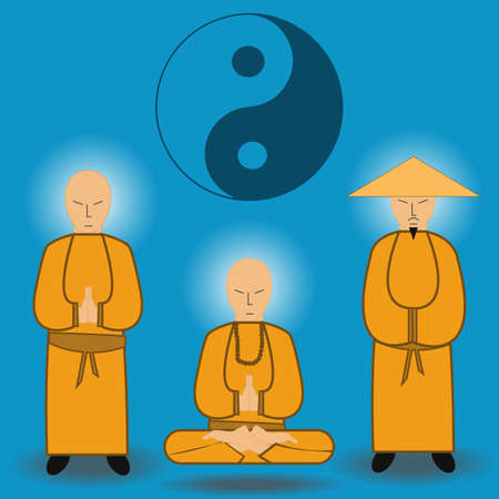 illustration of chinese shaolin monks . Ancient kung-fu fighters.のイラスト素材