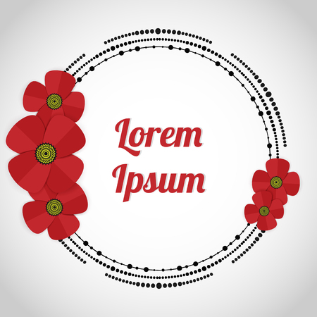 Round wreath of beads and red poppies with space for your textのイラスト素材