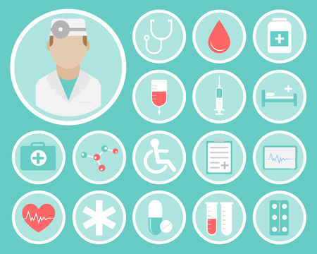 Medical flat vector icons for your website, business cards, brochures in the form of a circle.のイラスト素材