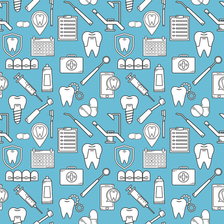 Seamless pattern in a dental linear style. Background for web site dental clinic. Orthodontics, implants.のイラスト素材