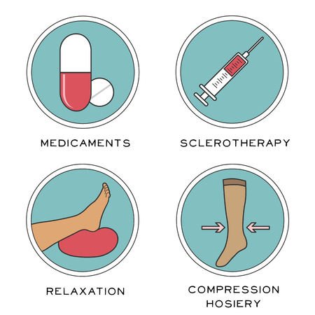 Phlebology set flat icons. Varicose veins.のイラスト素材