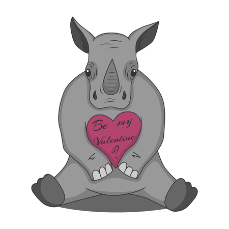 Vector drawing of a rhino with a valentine heart. Isolated on white background.のイラスト素材