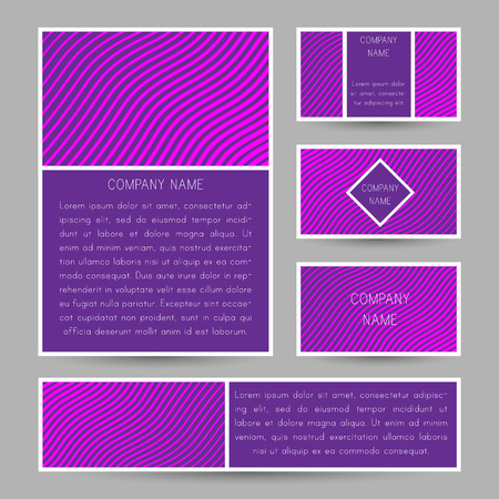 A set of business cards and flyers with a minimalistic geometric pattern and a bright gradient.のイラスト素材