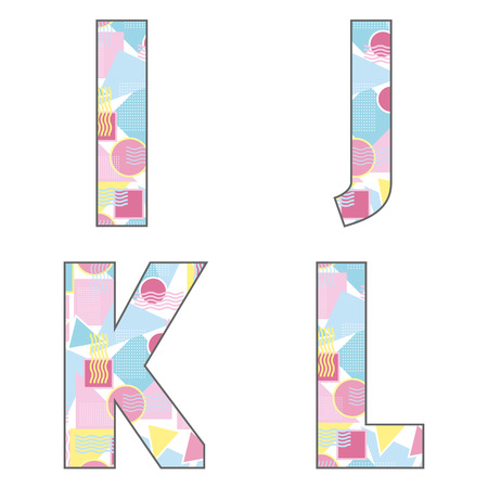Set of big vector letters with a modern pattern. Letters I, J, K, Lの写真素材