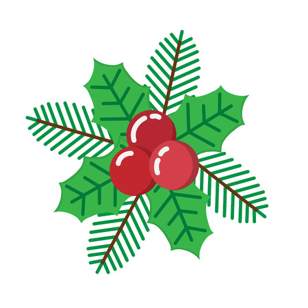 European christmas berry holly ilex aquifolium leaves.Vector decorative holly christmas berry leaf traditional ornament symbol.のイラスト素材