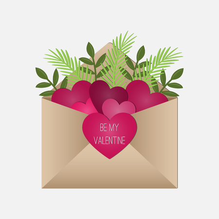 Isolated hand-drawn colored kraft envelope with flowers, vector illustration.の写真素材