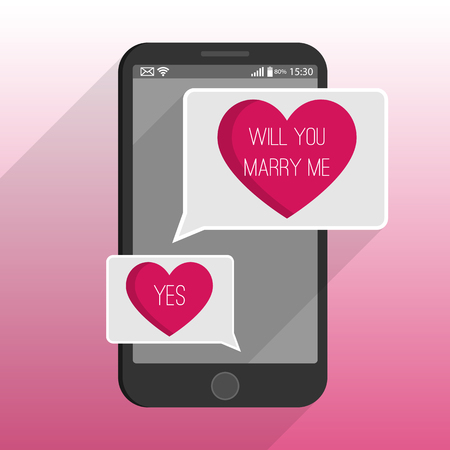 Mobile heart symbol love or health concept. The question is, will you marry me.のイラスト素材