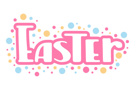 Happy Easter Vector illustration with handwritten lettering and confetti in pastel colors for greeting card.のイラスト素材