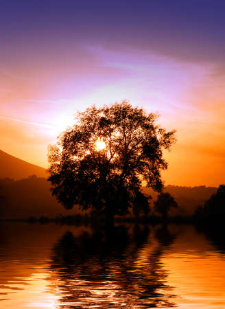Beautiful dramatic Italian sunsetの写真素材