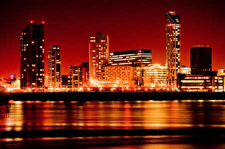 Artistic image of modern buildings in red coloursの写真素材
