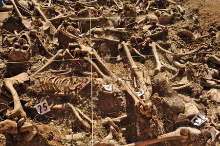 In 1936, just at the beginning of the Spanish Civil War, dozens of non-fascist Citizens Were Carried from Burgos to mount Estepar. Over there, They Were shot by a platoon of Franco's army and buried in a mass grave Until 2014-2015.のeditorial素材