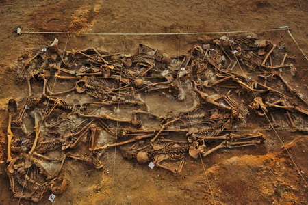 In 1936, just at the beginning of the Spanish Civil War, dozens of non-fascist Citizens Were Carried from Burgos to mount Estepar. Over there, They Were shot by a platoon of Franco's army and buried in a mass grave Until 2014-2015.のeditorial素材