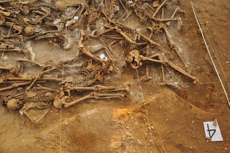 In 1936, just at the beginning of the Spanish Civil War, dozens of non-fascist Citizens Were Carried from Burgos to mount Estepar. Over there, They Were shot by a platoon of Franco's army and buried in a mass grave Until 2014-2015.のeditorial素材