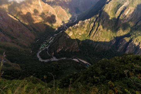 View of Hydroelectric power plant and train station of Machu Picchuの写真素材