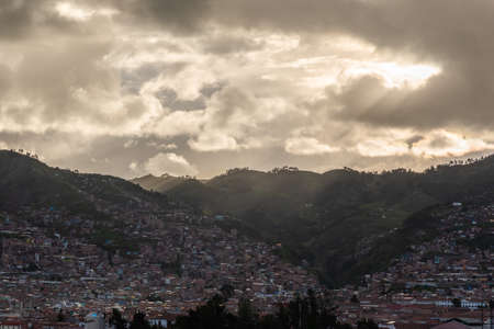 Panoramic South side of Cusco City before sunset, view from above