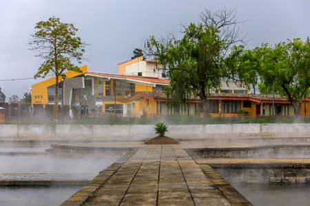 Steaming thermal water in the pools of the "BaÃ±os del Inca" tourist complex near Cajamarca, Peruの写真素材