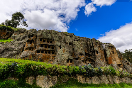 Front view of the Las Ventanillas de Otuzco archaeological site in BaÃ±os del Inca district from...
