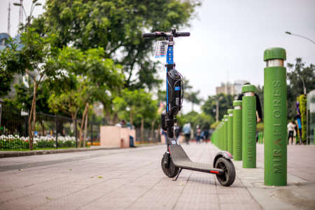 Modern electric scooter stationed in Miraflores District from Lima, Peruのeditorial素材