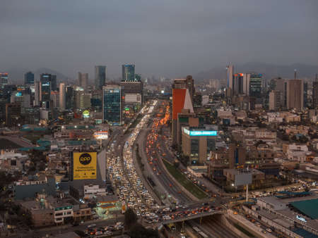 Lima, Peru - 23.10.2019 - Panoramic aerial view over Via Expresa highway and the business center of San Isidro Districtのeditorial素材