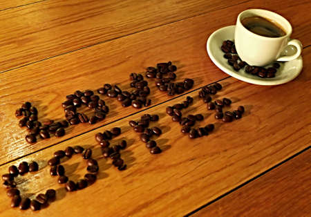 LOVE COFFEE made of coffee beans and espresso cupの写真素材