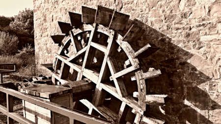 Old Wooden watermill wheel at Bunratty castle in Irelandの写真素材