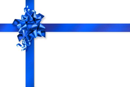 Blue gift wrap ribbons on white backgroundの写真素材