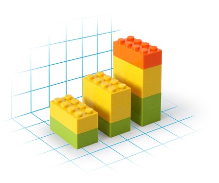 Business graph  blocks on grid showing growth, white background