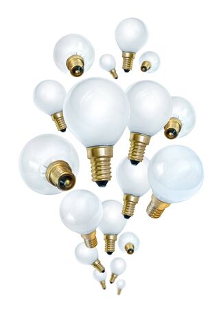 Light bulbs bubbling ideas concept on white background isolatedの写真素材