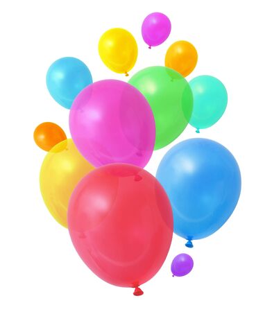 Colorful birthday party balloons on white backgroundの写真素材