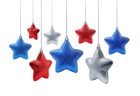 National colors red, blue, white New Year stars hangingの写真素材