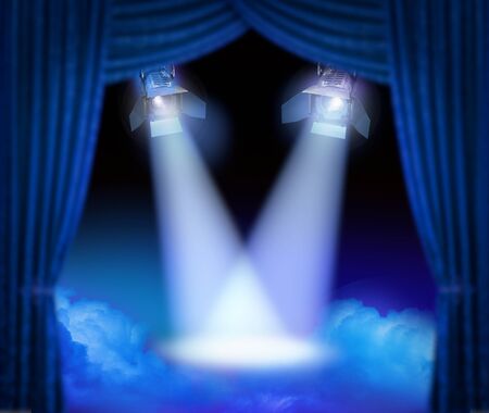 Dramatic theatre stage with spotlights beams and color smokeの写真素材