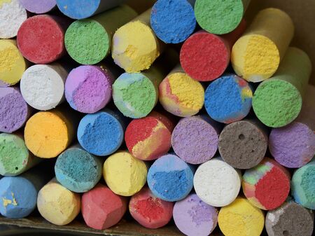 Color chalks bunch close-up front viewの写真素材