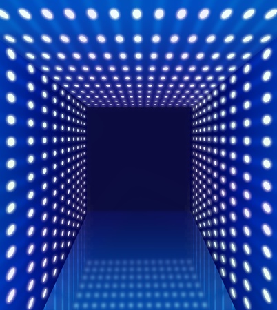 Blue spotlight perspective hallway corridor backgroundの写真素材