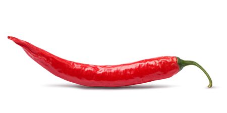 Fresh red chili pepper isolated on white backgroundの写真素材