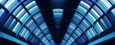 Futuristic hallway steel corridor construction symmetric perspective 