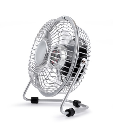 Compact table top electric cooler fan isolated on whiteの写真素材