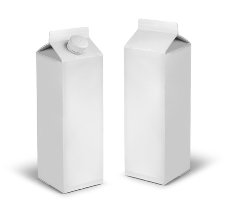 Blank milk or juice carton cans dummy isolated on whiteの写真素材