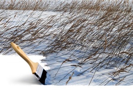 Paint brush painting winter colours seasonal conceptの写真素材