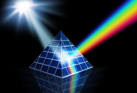 Solar panel prism turning sunlight into energy spectrumの写真素材