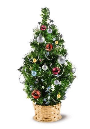 Christmas miniature decoration tree isolated on whiteの写真素材