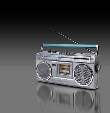 Vintage stereo radio cassette player of 80s dark backgroundの写真素材