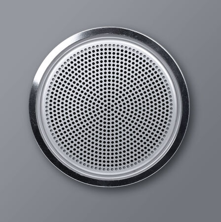 Realistic round metal loudspeaker grille frontの写真素材
