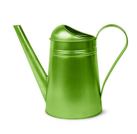 Classic green metal retro watering can isolated on whiteの写真素材