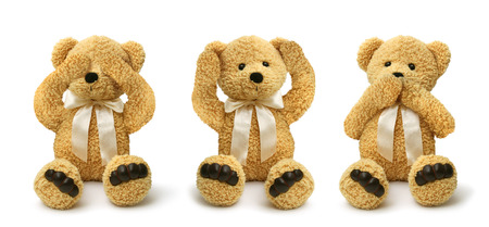 Three teddy bears see hear speak no evil, child abuse conceptの写真素材