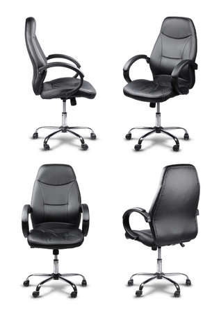 Office chair set black leather manager style, isolated on whiteの写真素材