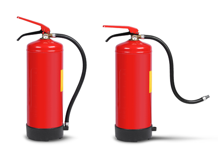 Handheld fire extinguisher ready-set isolated on whiteの写真素材