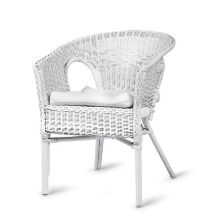 White wicker chair isolated on white backgroundの写真素材