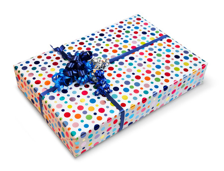 Colorful present gift box isolated on white backgroundの写真素材
