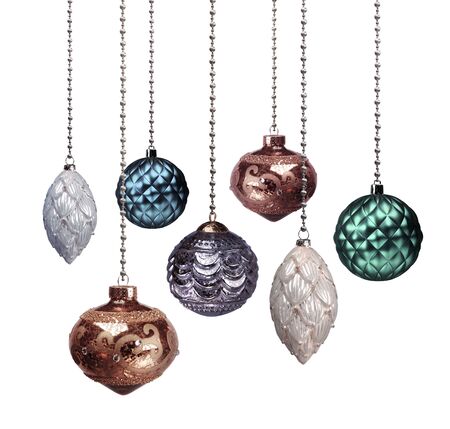 Christmas decoration balls colour variation set isolated on white backgroundの写真素材