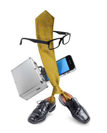 Funny busy businessman necktie character cartoon isolated on whiteの写真素材